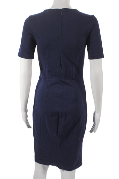 J Crew Women Sheath Dress Blue Cotton Knee Length Short Sleeve Zip Size 2 Tall