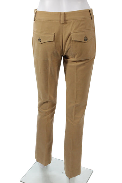 Theory Women Chino Pants Tan Cotton Stretch Button Size 0