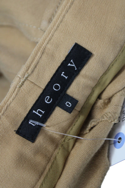Theory Women Chino Pants Tan Cotton Stretch Button Size 0