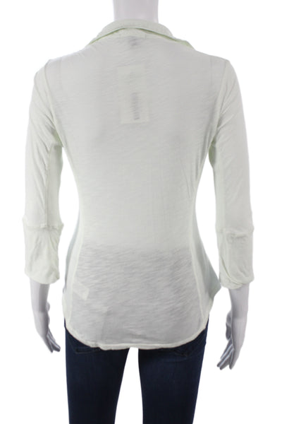 James Perse Womens White Collared 3/4 Sleeve Button-Up Top Cotton Size 1