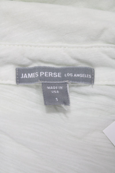 James Perse Womens White Collared 3/4 Sleeve Button-Up Top Cotton Size 1