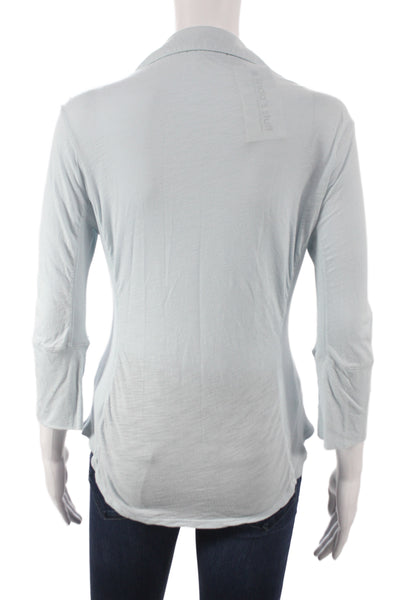 Standard James Perse Women Light Blue 3/4 Sleeve Cotton Button-Up Size 2