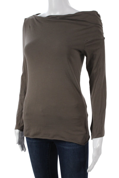 James Perse Womens Basic Brown Cowl Neck Long Sleeve T-Shirt Size 2
