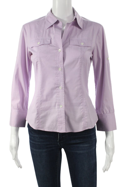 Theory Women Purple Collared Button-Up Long Sleeve Basic Petites Size XS