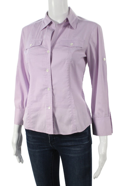 Theory Women Purple Collared Button-Up Long Sleeve Basic Petites Size XS