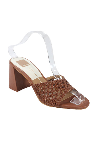Dolce Vita Womens Block Heel Woven Leather Slide Sandals Brown Leather Size 7.5