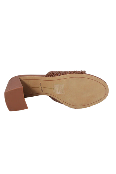 Dolce Vita Womens Block Heel Woven Leather Slide Sandals Brown Leather Size 7.5