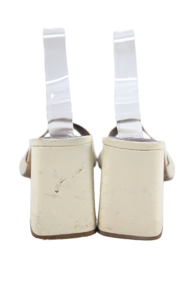 Staud Womens Slip On Block Heel Single Strap Sandals White Leather Size 36.5