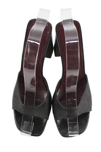 Staud Womens Slip On Block Heel Single Strap Sandals Black Leather Size 36.5