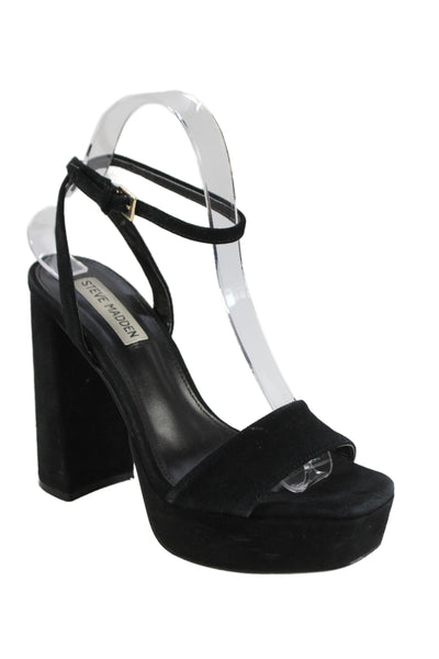 Steve Madden Womens Block Heel Platform Suede Ankle Strap Sandals Black Size 7