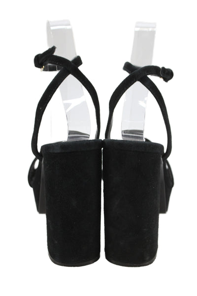Steve Madden Womens Block Heel Platform Suede Ankle Strap Sandals Black Size 7