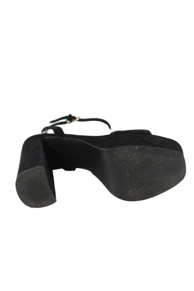 Steve Madden Womens Block Heel Platform Suede Ankle Strap Sandals Black Size 7