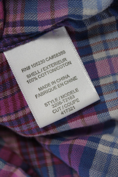 Joie Women Button Up Collared Plaid Cotton 3/4 Sleeve Multicolor Size XS