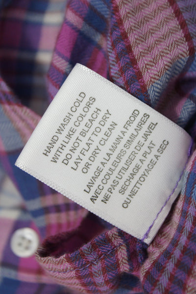 Joie Women Button Up Collared Plaid Cotton 3/4 Sleeve Multicolor Size XS