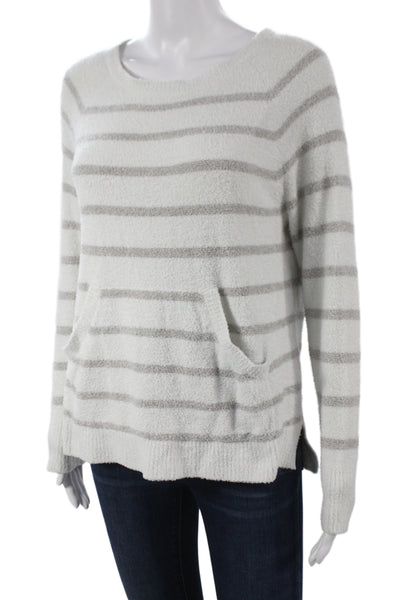Barefoot Dreams® Women Striped Crewneck Nylon Pullover Long Sleeve White Size S