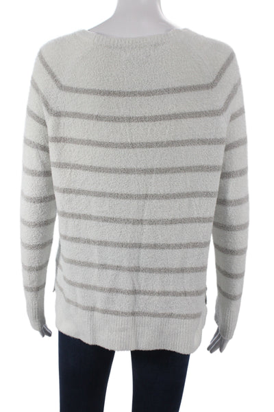 Barefoot Dreams® Women Striped Crewneck Nylon Pullover Long Sleeve White Size S