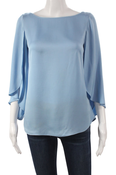 Milly Women Blouse Light Blue 3/4 Sleeve Silk Blend Classic Size 2