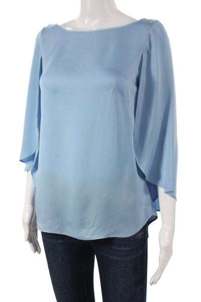 Milly Women Blouse Light Blue 3/4 Sleeve Silk Blend Classic Size 2