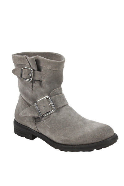 Vince Camuto Womens Slip On Block Heel Round Toe Suede Boots Gray Size 6.5