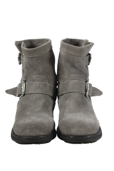 Vince Camuto Womens Slip On Block Heel Round Toe Suede Boots Gray Size 6.5