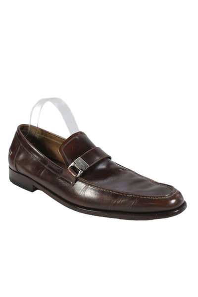 Salvatore Ferragamo Mens Slip On Logo Buckle Leather Loafers Brown Size 10