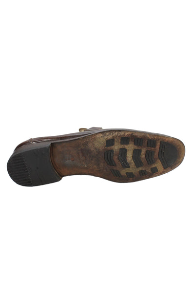 Salvatore Ferragamo Mens Slip On Logo Buckle Leather Loafers Brown Size 10