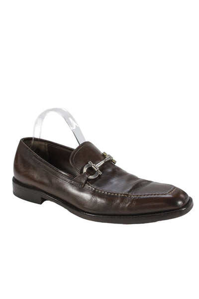 Salvatore Ferragamo Mens Slip On Gancini Bit Leather Loafers Brown Size 10.5D