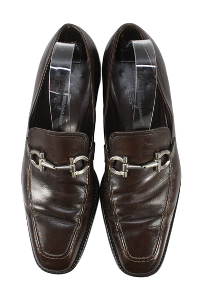 Salvatore Ferragamo Mens Slip On Gancini Bit Leather Loafers Brown Size 10.5D