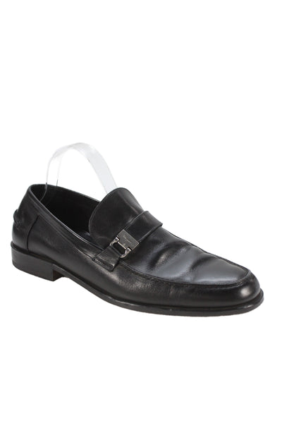 Salvatore Ferragamo Mens Slip On Logo Buckle Leather Loafers Black Size 10D