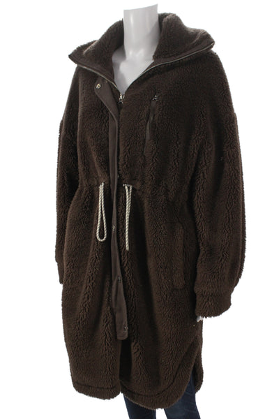 Varley Women Parka Brown High Neck Button Long Sleeve 100% Polyester Size S