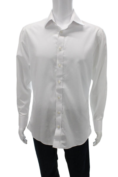 Charles Tyrwhitt Men Button Up Dress Shirt White Cotton Collared Size L