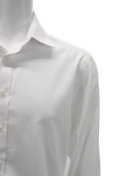 Charles Tyrwhitt Men Button Up Dress Shirt White Cotton Collared Size L