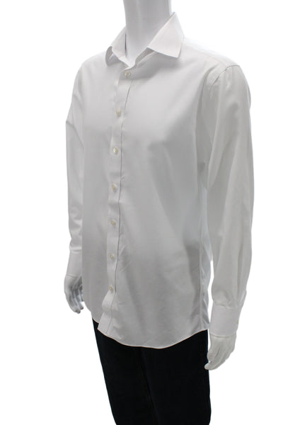 Charles Tyrwhitt Men Button Up Dress Shirt White Cotton Collared Size L