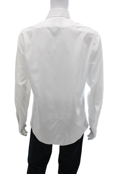 Charles Tyrwhitt Men Button Up Dress Shirt White Cotton Collared Size L