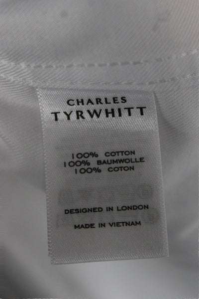 Charles Tyrwhitt Men Button Up Dress Shirt White Cotton Collared Size L