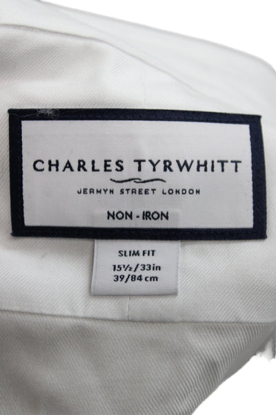 Charles Tyrwhitt Men Button Up Dress Shirt White Cotton Collared Size L