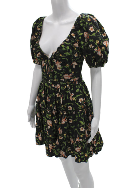 Urban Zen Women Fit & Flare Dress Black Floral Viscose Long Sleeve Size S