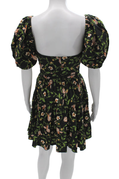 Urban Zen Women Fit & Flare Dress Black Floral Viscose Long Sleeve Size S