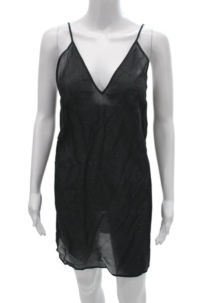 By Malene Birger Women Slip Dress Black VNeck Knee Length Organic Cotton Size 36