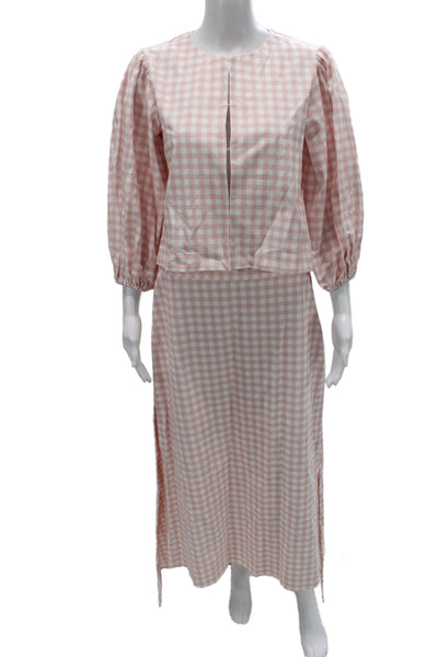 Le Club Women Pink Checked Cotton Shirt Dress 3/4 Sleeve Button Size S
