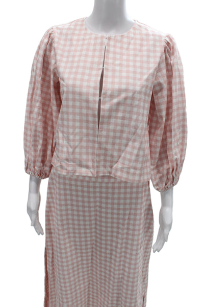 Le Club Women Pink Checked Cotton Shirt Dress 3/4 Sleeve Button Size S
