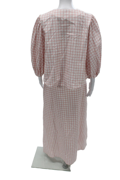 Le Club Women Pink Checked Cotton Shirt Dress 3/4 Sleeve Button Size S