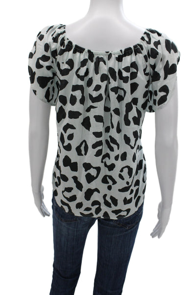 Velvet by Graham & Spencer Women Off Shoulder Animal Print Cotton Blouse Size M