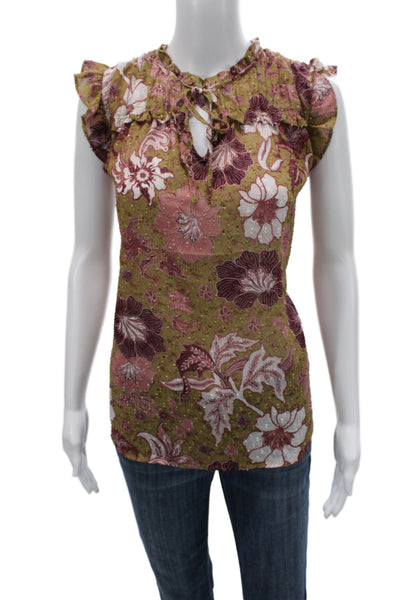 Joie Women Basic Multicolor Floral V-Neck Sleeveless Polyester Blouse Size L