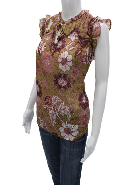 Joie Women Basic Multicolor Floral V-Neck Sleeveless Polyester Blouse Size L