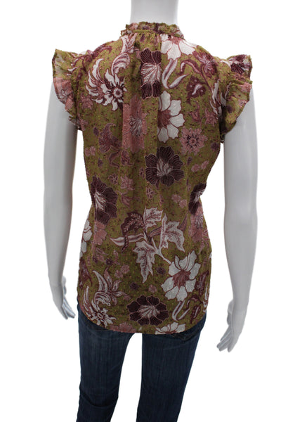 Joie Women Basic Multicolor Floral V-Neck Sleeveless Polyester Blouse Size L