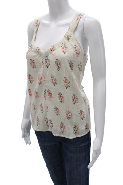 La Vie Womens Ivory Floral Cotton V-Neck Sleeveless Tank Size L