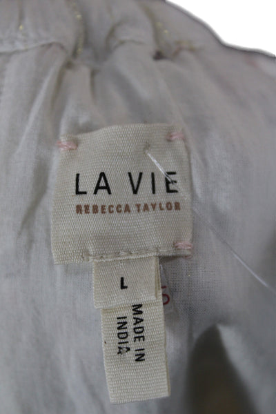 La Vie Womens Ivory Floral Cotton V-Neck Sleeveless Tank Size L