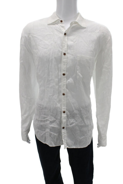 Vince Mens Button Front Long Sleeve Collared Linen Shirt White Size XL