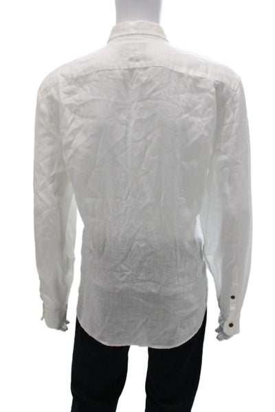 Vince Mens Button Front Long Sleeve Collared Linen Shirt White Size XL